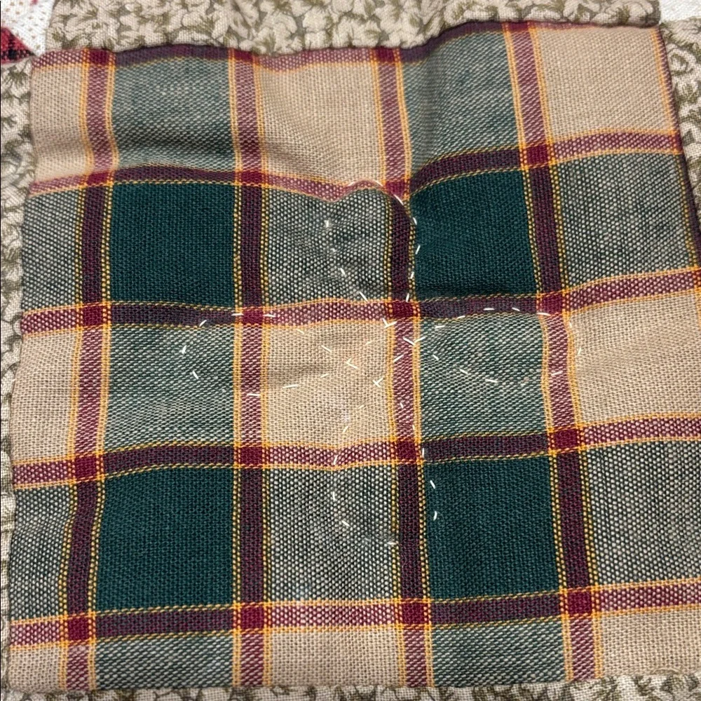 Handmade Patchwork Quilt - Red, Cream, Green Plaid